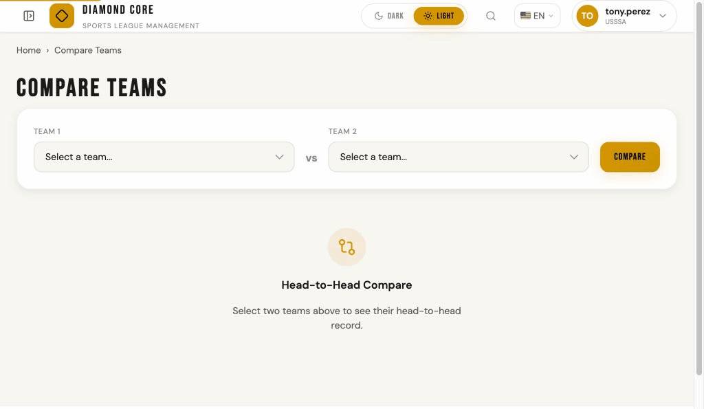Compare Teams head-to-head selection page