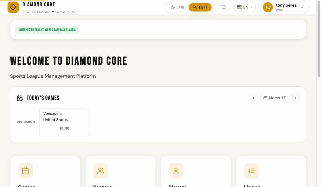 Diamond Core login and home page