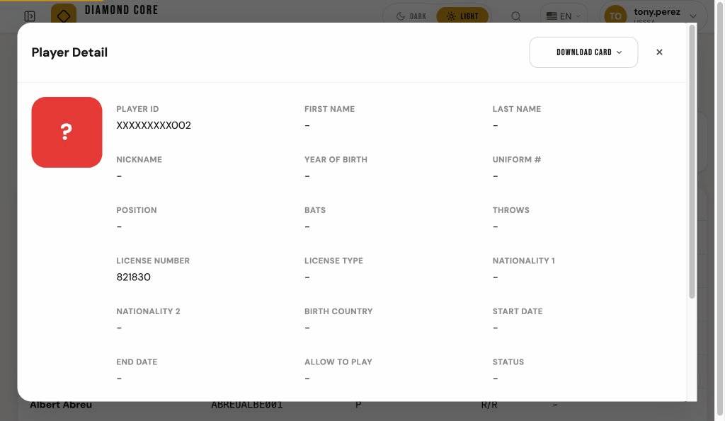Player Directory page with search and filters