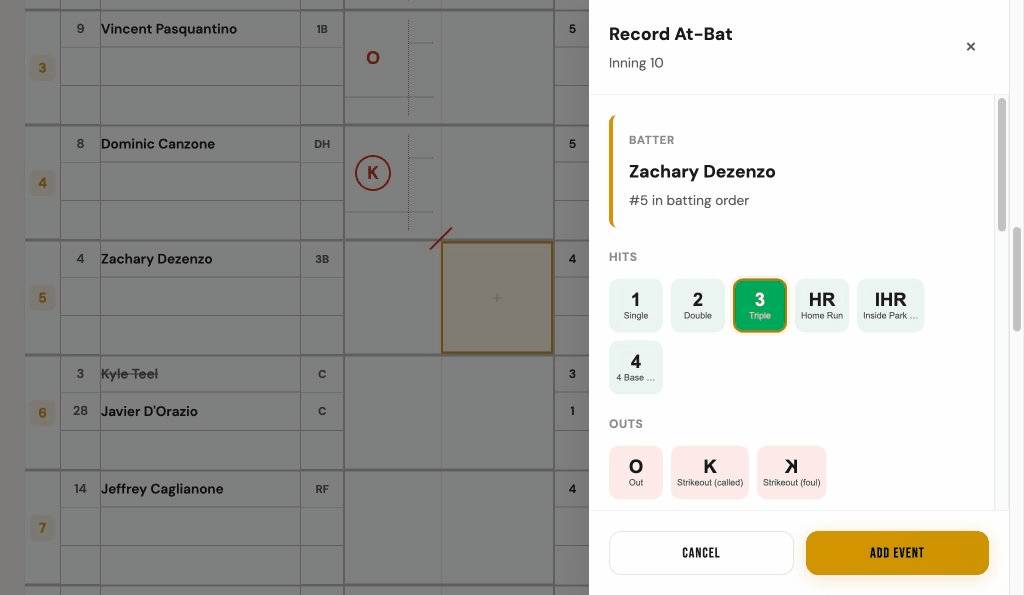 Record At-Bat dialog with hit and out play types